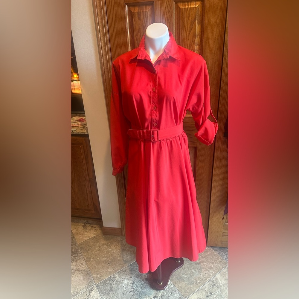 Vintage 1980’s Shirt Dress MC II SQUARED Hy-Tea Wide Red Belt Size Large XL